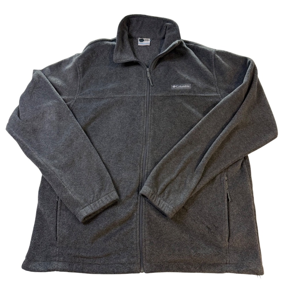 Columbia Full Zip Fleece Jacket Men Large Gray Outdoor Warm Casual